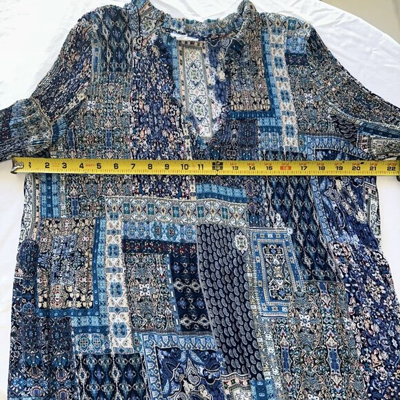 Chloe + Rene Womens Long-Sleeve Blue Patchwork Boho Dress Size L 100% Polyester - Picture 7 of 8